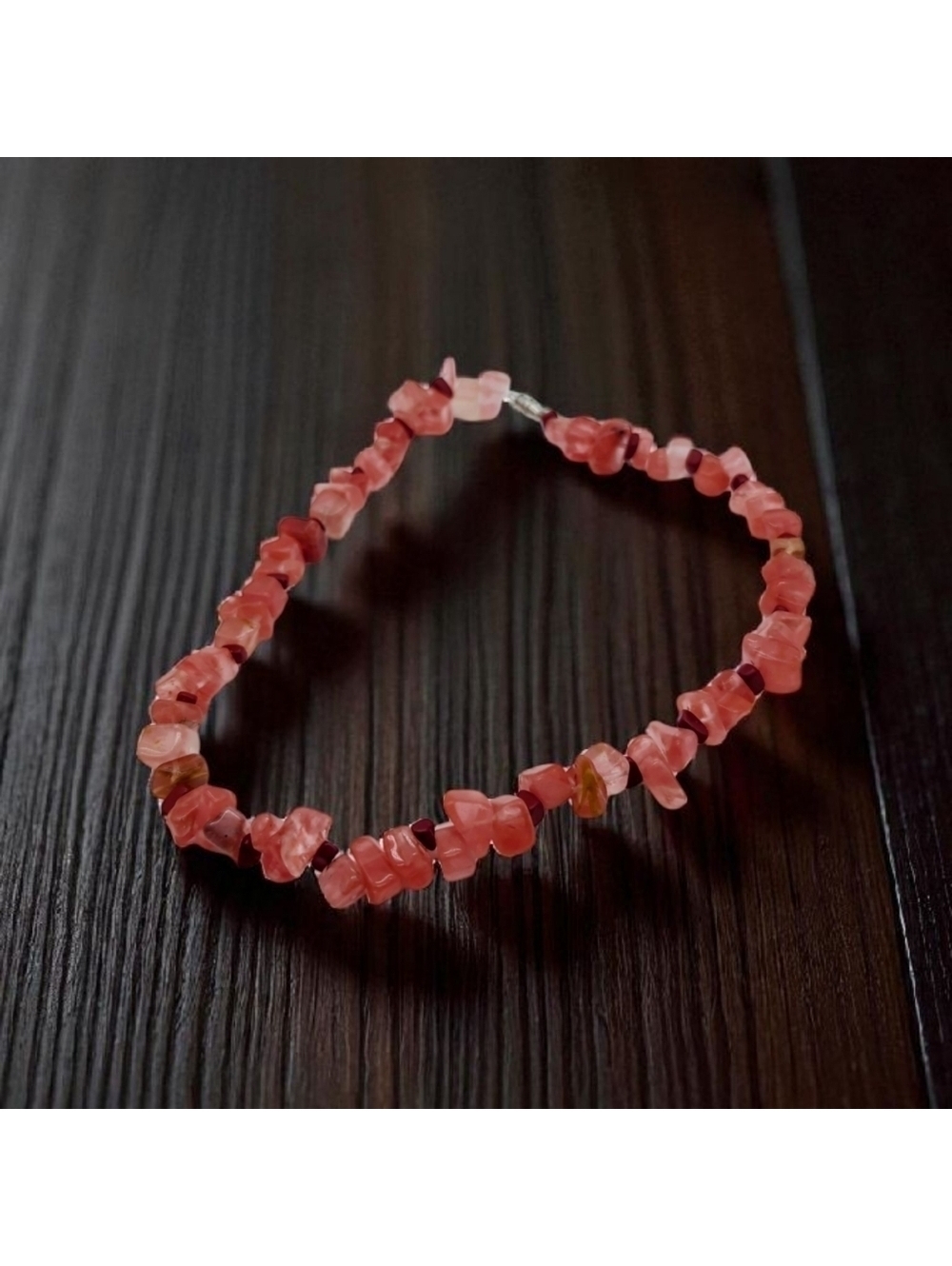 Pink Strawberry Cherry Stone Beaded Necklace 18in